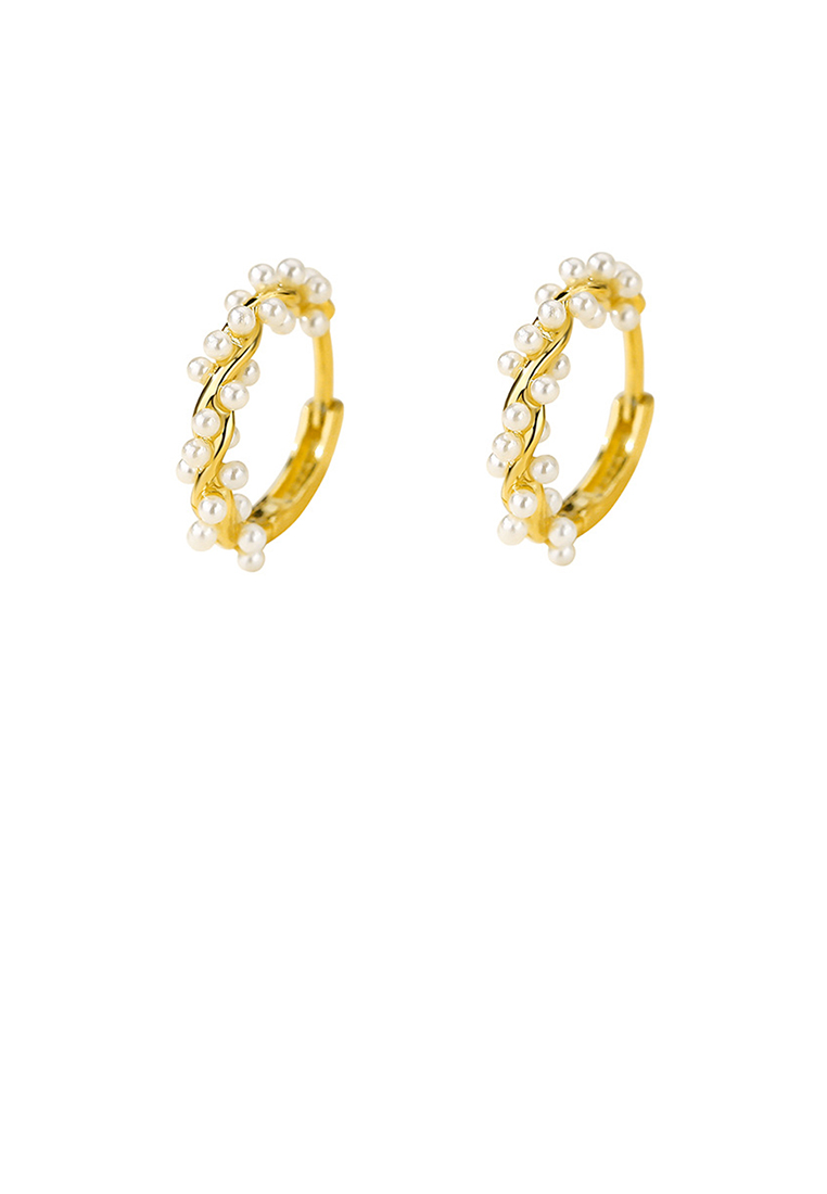 SOEOES 925純銀鍍金簡約時尚幾何仿珍珠耳環