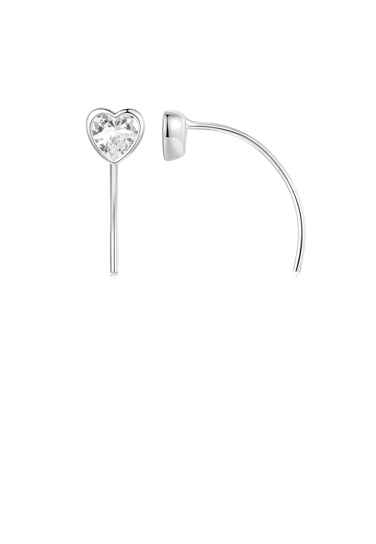 SOEOES 925 純銀簡約可愛心型線方晶鋯石耳環