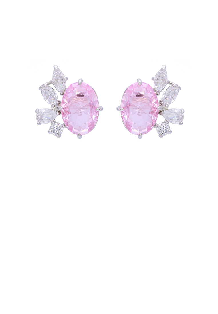 SOEOES 時尚優雅粉紅方晶鋯石幾何耳釘