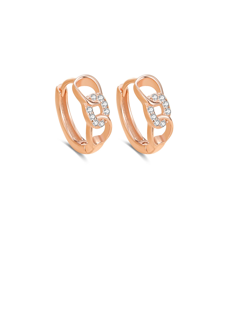 SOEOES 925 純銀鍍玫瑰金時尚簡約扭紋幾何環形耳環配方晶鋯石