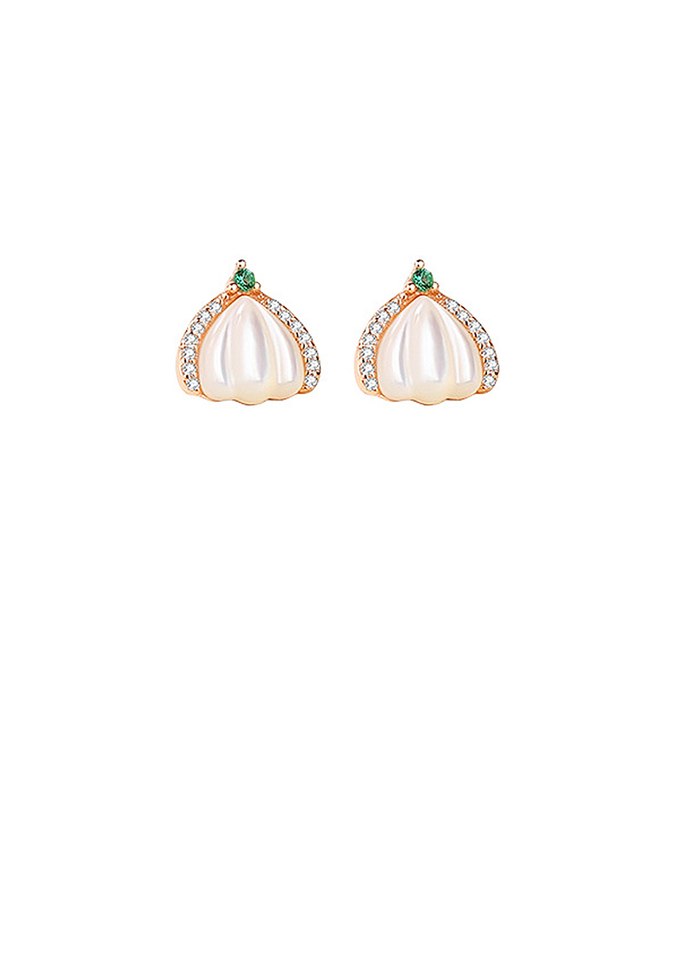 SOEOES 925純銀鍍玫瑰金簡約時尚方晶鋯石南瓜珍珠母耳環