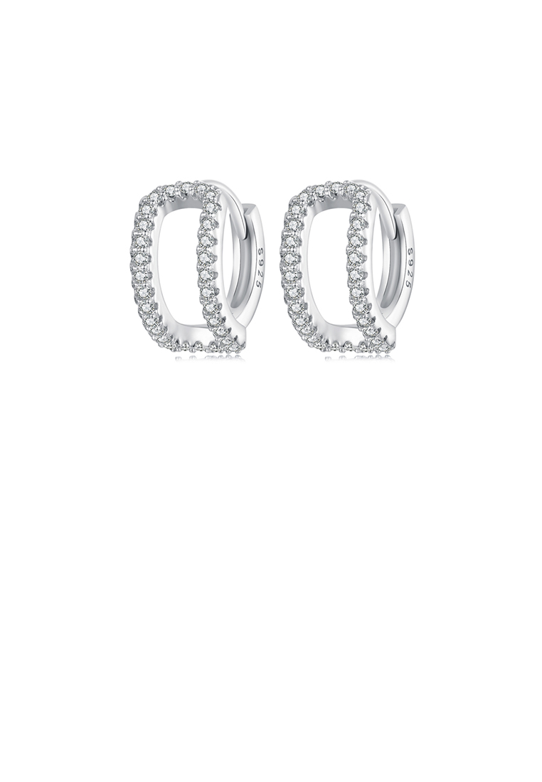 SOEOES 925 純銀時尚簡約雙層幾何鋯石耳環