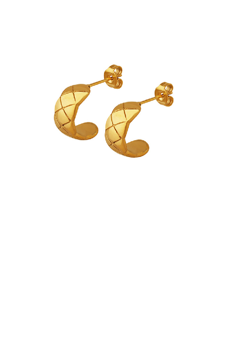 SOEOES 簡約個性鍍金316L不鏽鋼菱形圖案C形幾何小耳環