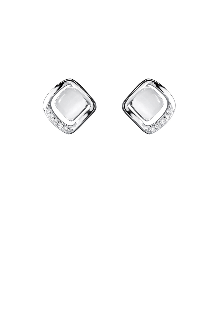 SOEOES 925純銀簡約時尚幾何方形仿貓眼耳環配方晶鋯石