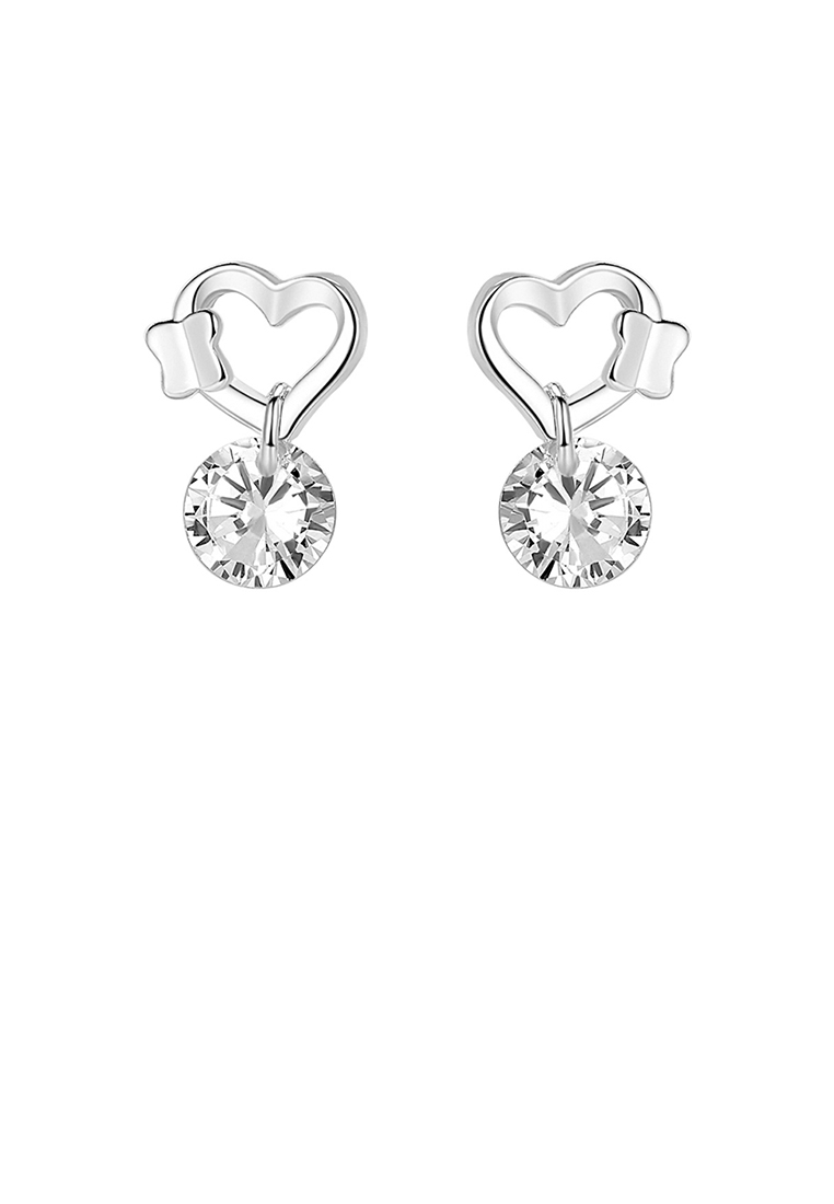 SOEOES 925 純銀時尚簡約空心心形方晶鋯石耳環