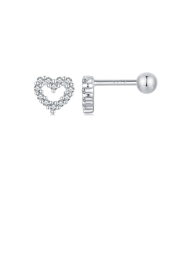 SOEOES 925 純銀簡約可愛空心心形方晶鋯石耳環