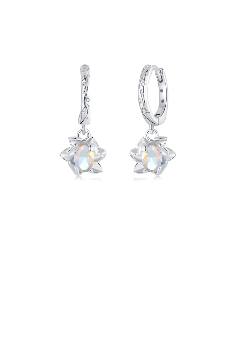 SOEOES 925純銀方晶鋯石時尚氣質蓮花耳環
