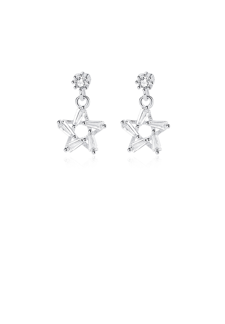 SOEOES 925 純銀方晶鋯石時尚簡約星星耳環