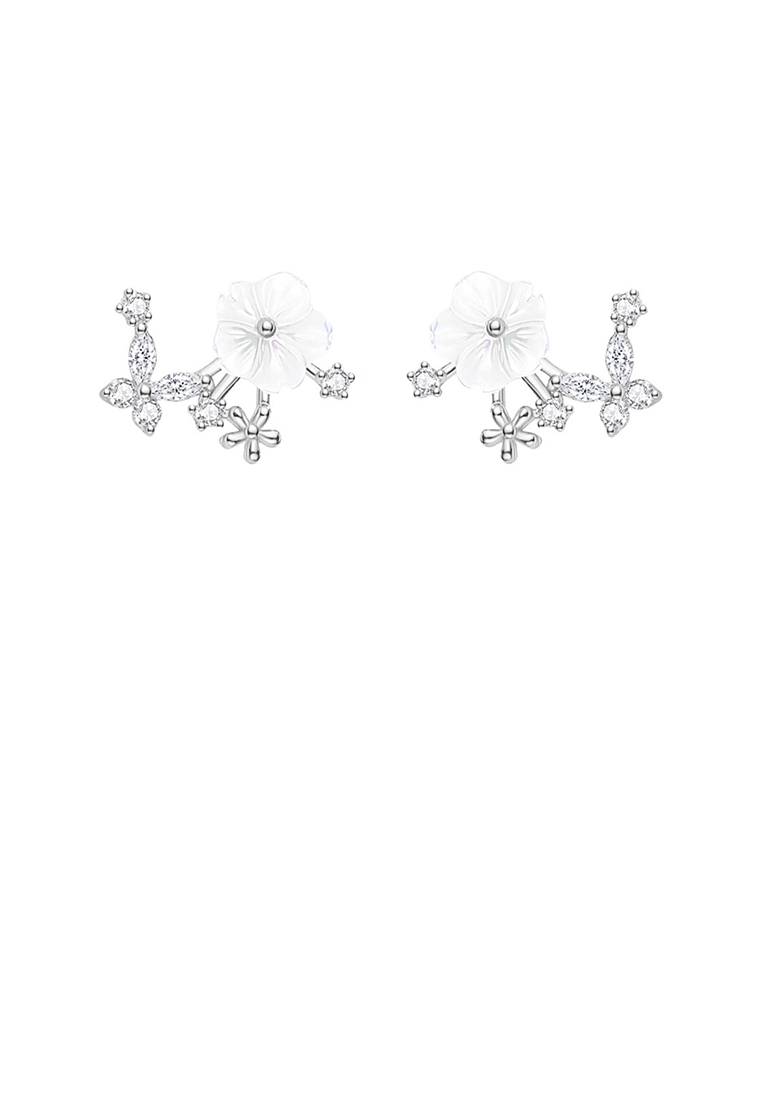 SOEOES 925純銀方晶鋯石時尚氣質花朵耳環