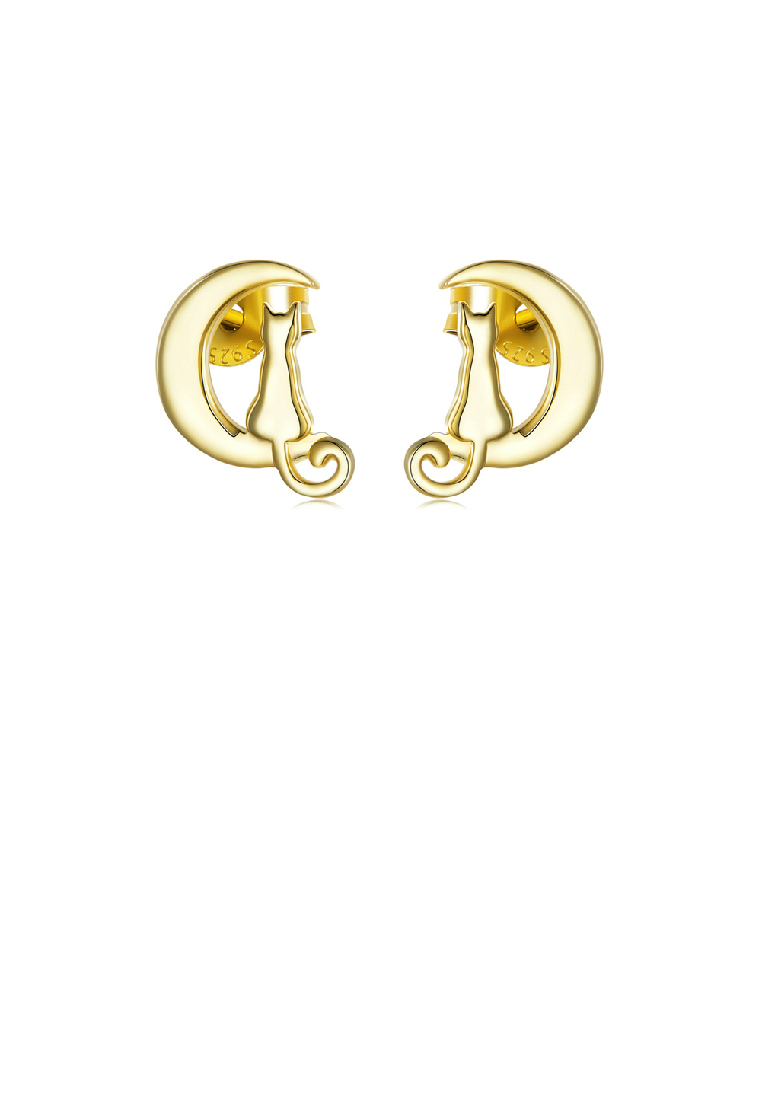 SOEOES 925 純銀鍍金時尚簡約月亮貓耳環