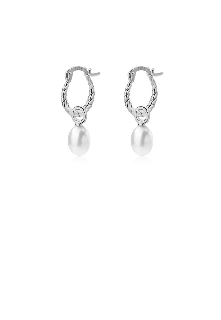 SOEOES 925 純銀時尚優雅仿珍珠扭紋幾何圓形耳環