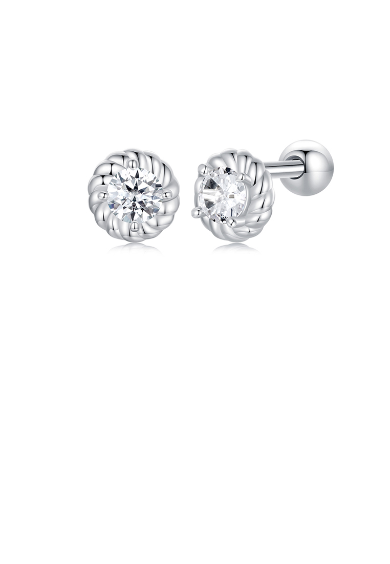SOEOES 925 純銀時尚簡約螺紋圓形幾何耳環配方晶鋯石