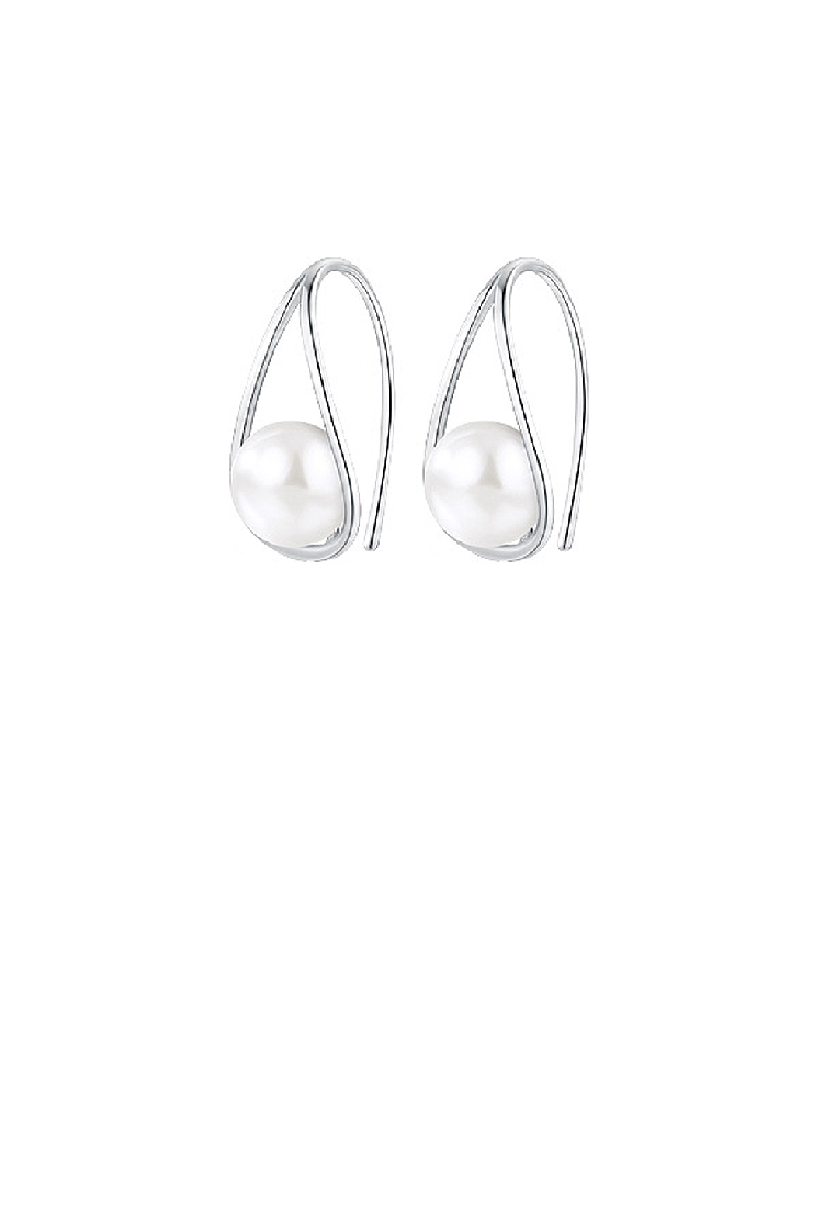 SOEOES 925純銀簡約時尚空心水滴形幾何耳環淡水珍珠