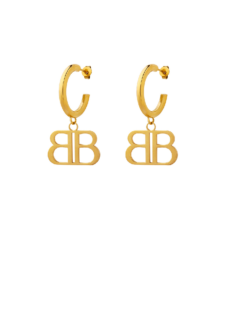 SOEOES 時尚個性鍍金316L不鏽鋼雙字母B幾何耳環