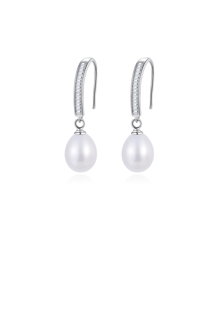 SOEOES 925 純銀時尚優雅水滴形淡水珍珠耳環配方晶鋯石