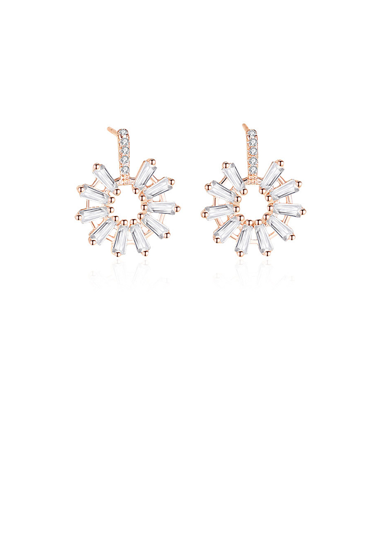 SOEOES 925純銀鍍玫瑰金時尚氣質方晶鋯石向日葵耳環