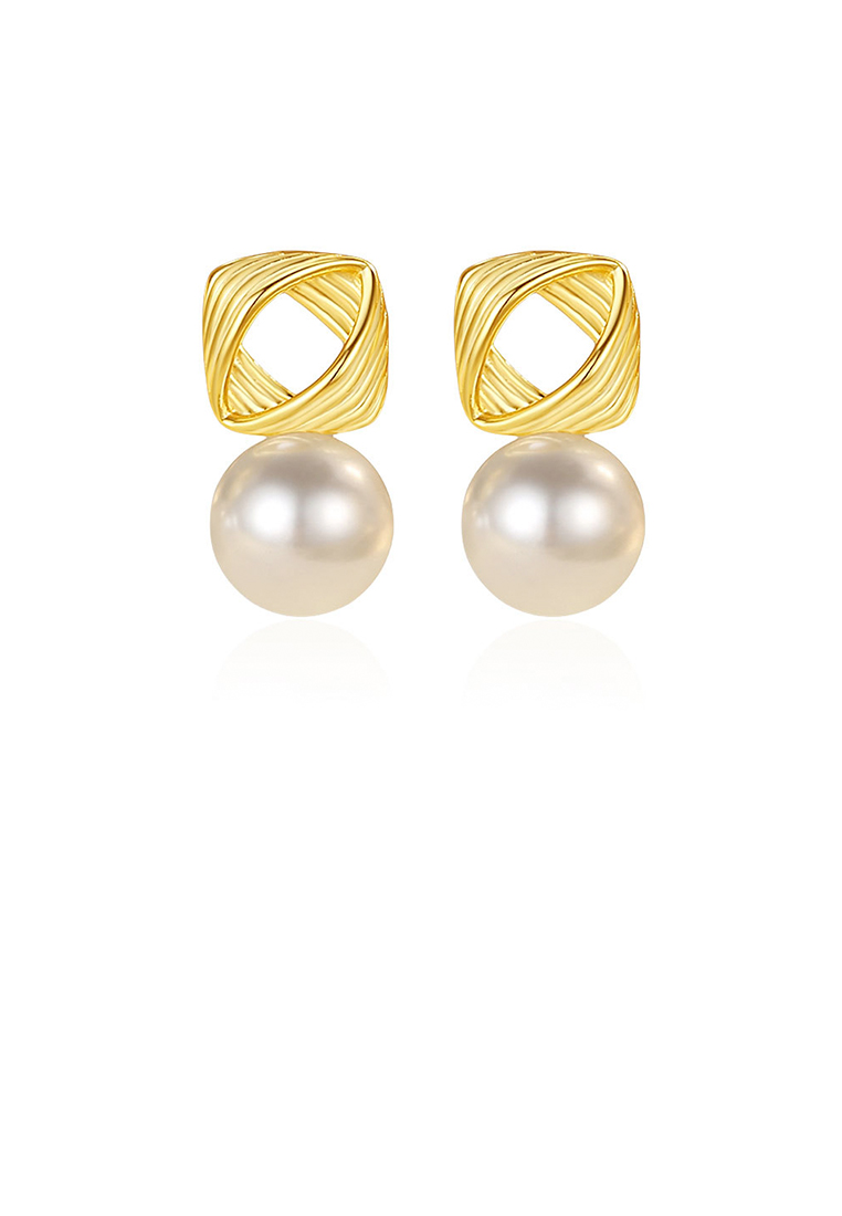 SOEOES 925 純銀鍍金時尚優雅法式螺旋線幾何仿珍珠耳環