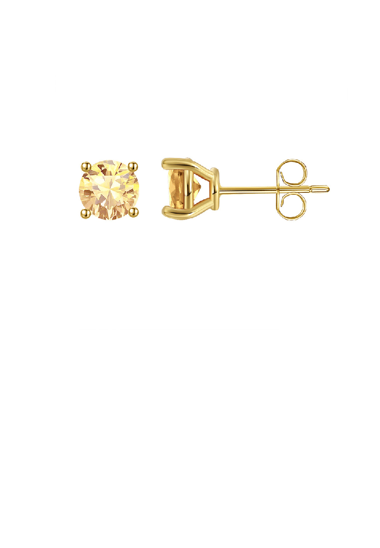 SOEOES 925純銀鍍金簡約時尚幾何圓形黃色方晶鋯石耳環