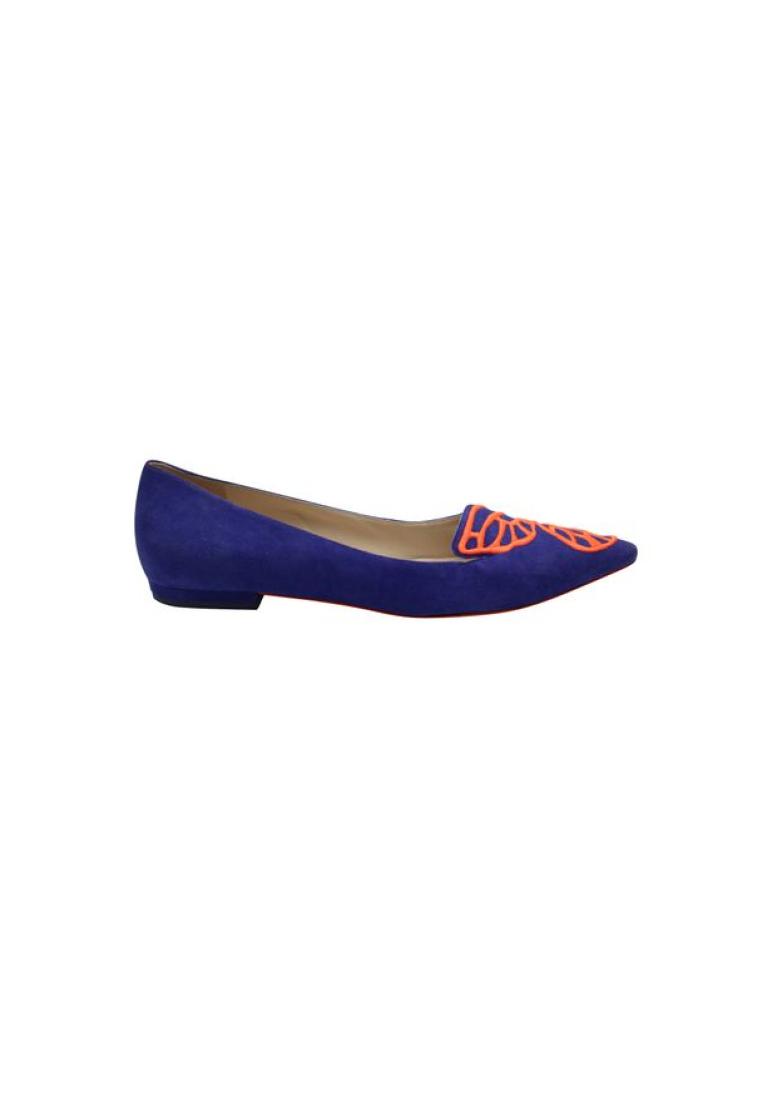 Sophia Webster Pre-Loved SOPHIA WEBSTER Royal Blue Flats with Neon Orange Embroidered Butterfly