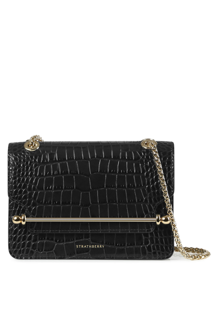 Strathberry STRATHBERRY EAST/WEST MINI EMBOSSED CROC BLACK