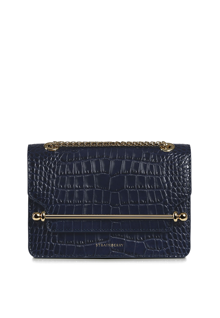 Strathberry EAST/WEST MINI CROC EMBOSSED NAVY