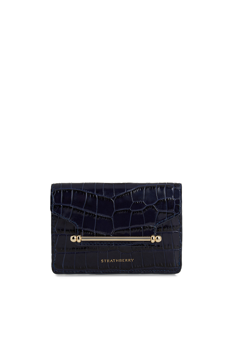 Strathberry MULTREES COMPACT WALLET CROC EMBOSSED NAVY
