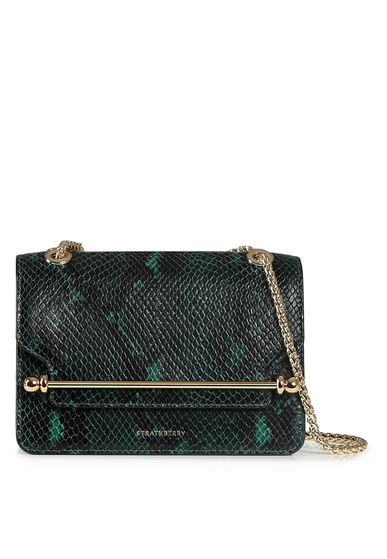 Strathberry EAST/WEST MINI EMBOSSED SNAKE BOTTLE GREEN