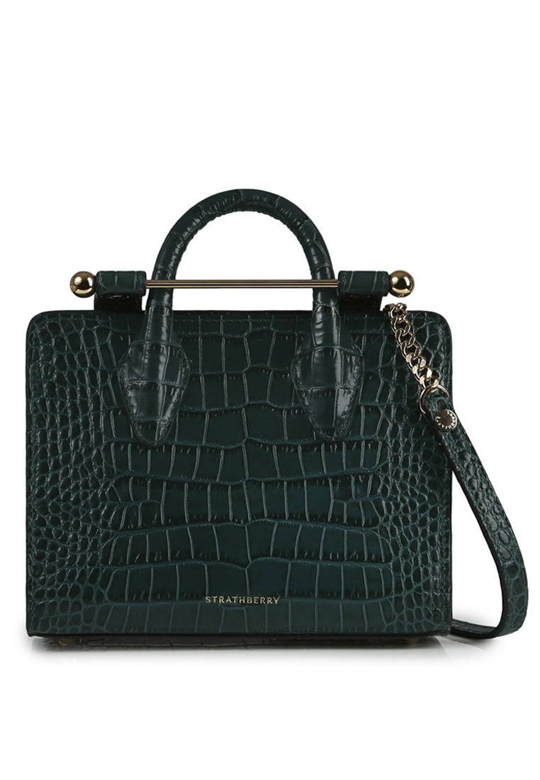 Strathberry NANO TOTE (SC) CROC EMBOSSED BOTTLE GREEN