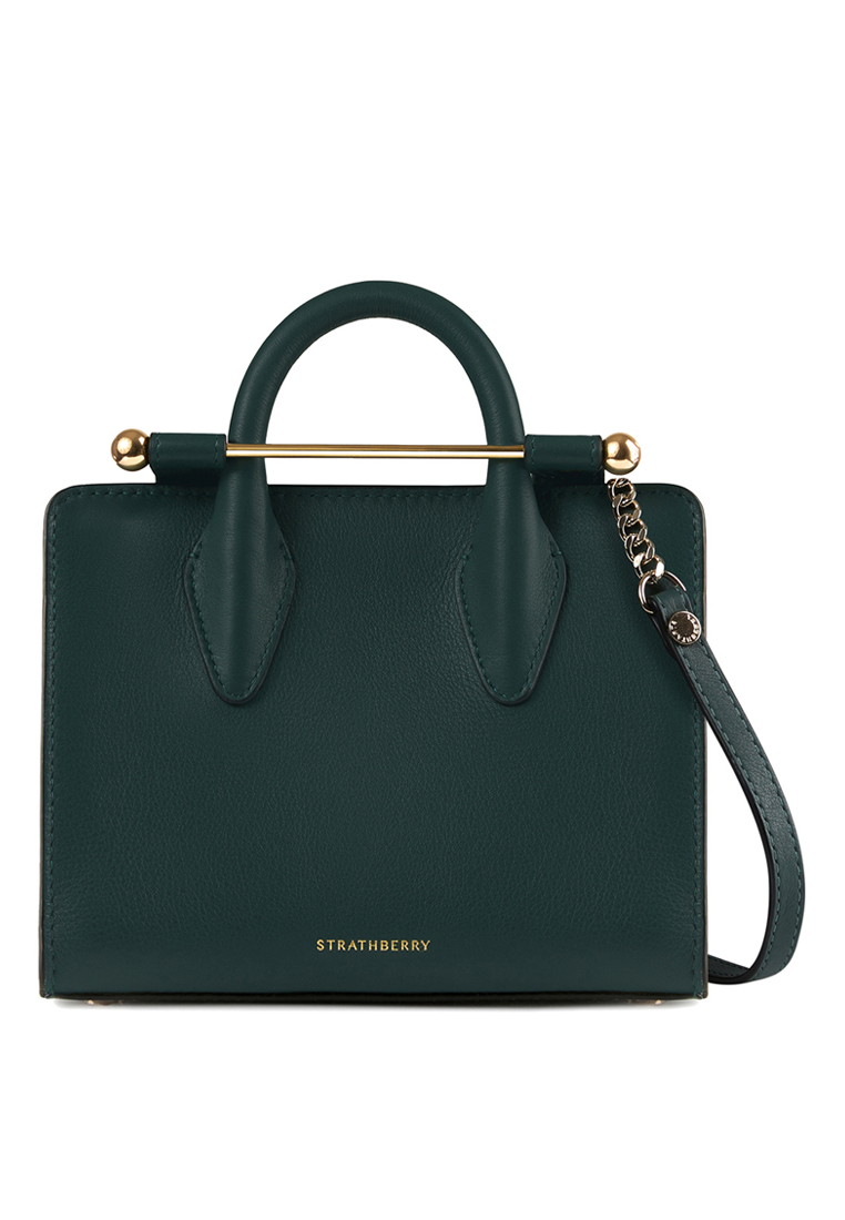 Strathberry NANO TOTE (SC) LEATHER BOTTLE GREEN