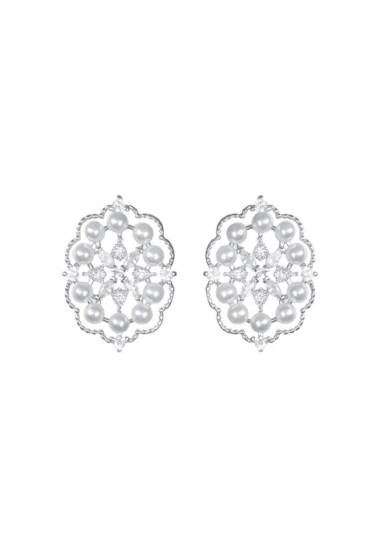 Summer Love Zirconia Floral With Pearl Earrings