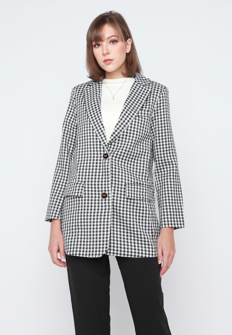 Summer Love Full Lining Blazer With Checkered Element And Pockets