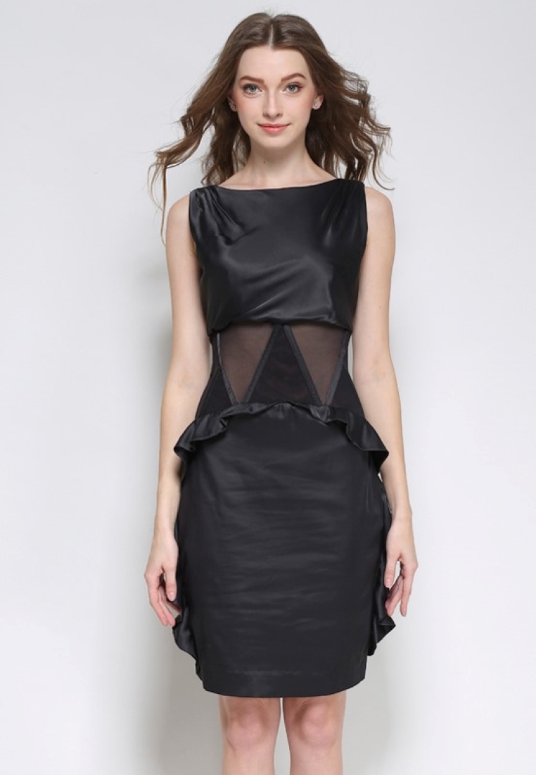 Sunnydaysweety 高級設計師系列黑色真絲透視連身裙K20043097