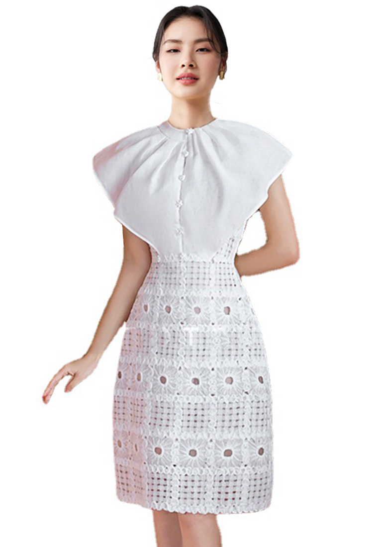Sunnydaysweety 2024夏新款白色洋裙無袖鏤空蕾絲短裙CA4021938W