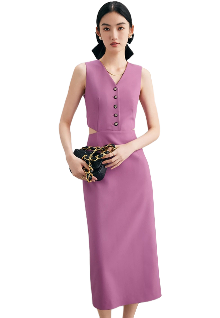 Sunnydaysweety 氣質優雅長裙紫色背心洋裝 CA24032515PU