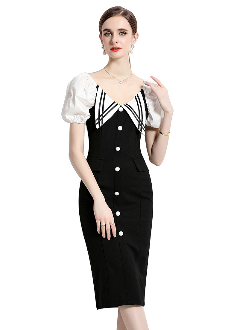 Sunnydaysweety 法式溫柔風氣質泡泡袖禮服洋裝CA100537