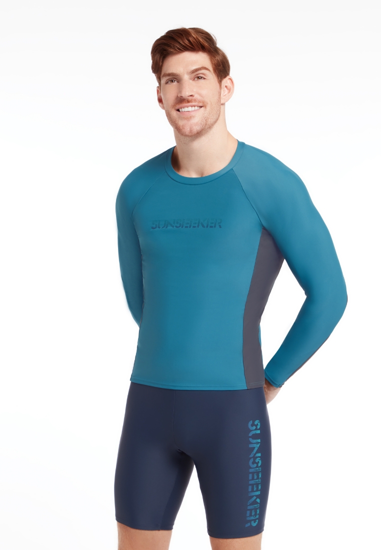 Sunseeker Logo男士藍色長袖遊泳上衣