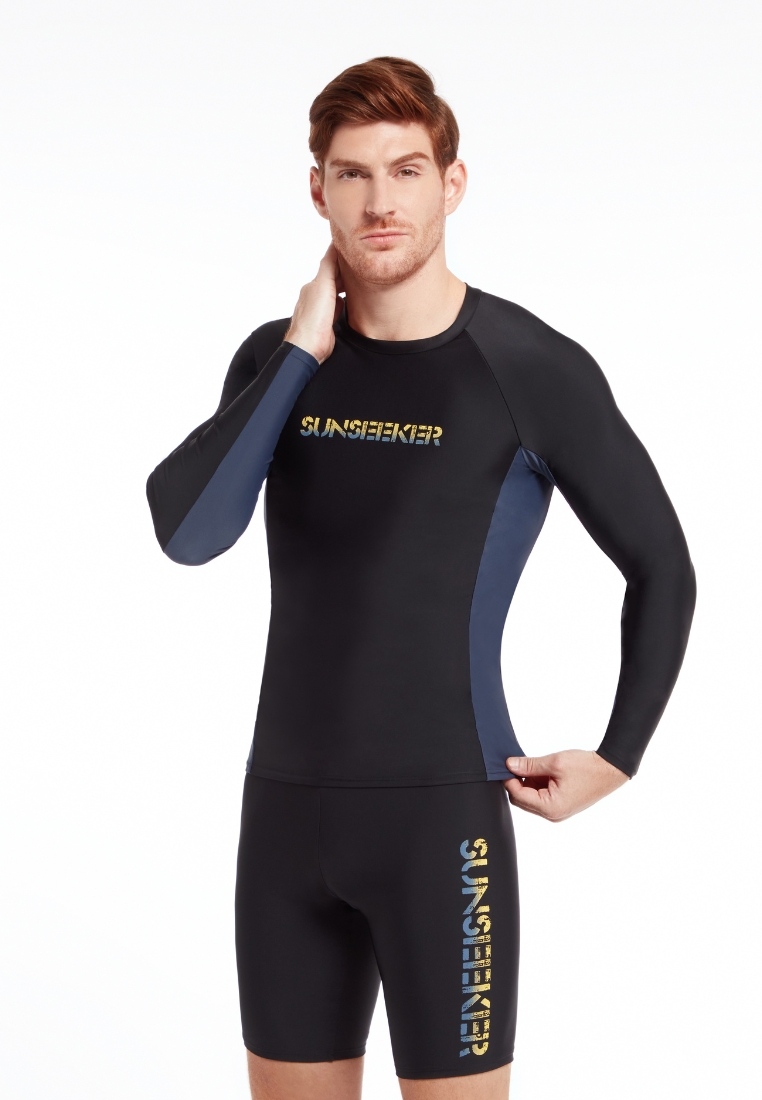 Sunseeker Logo男士黑色長袖遊泳上衣