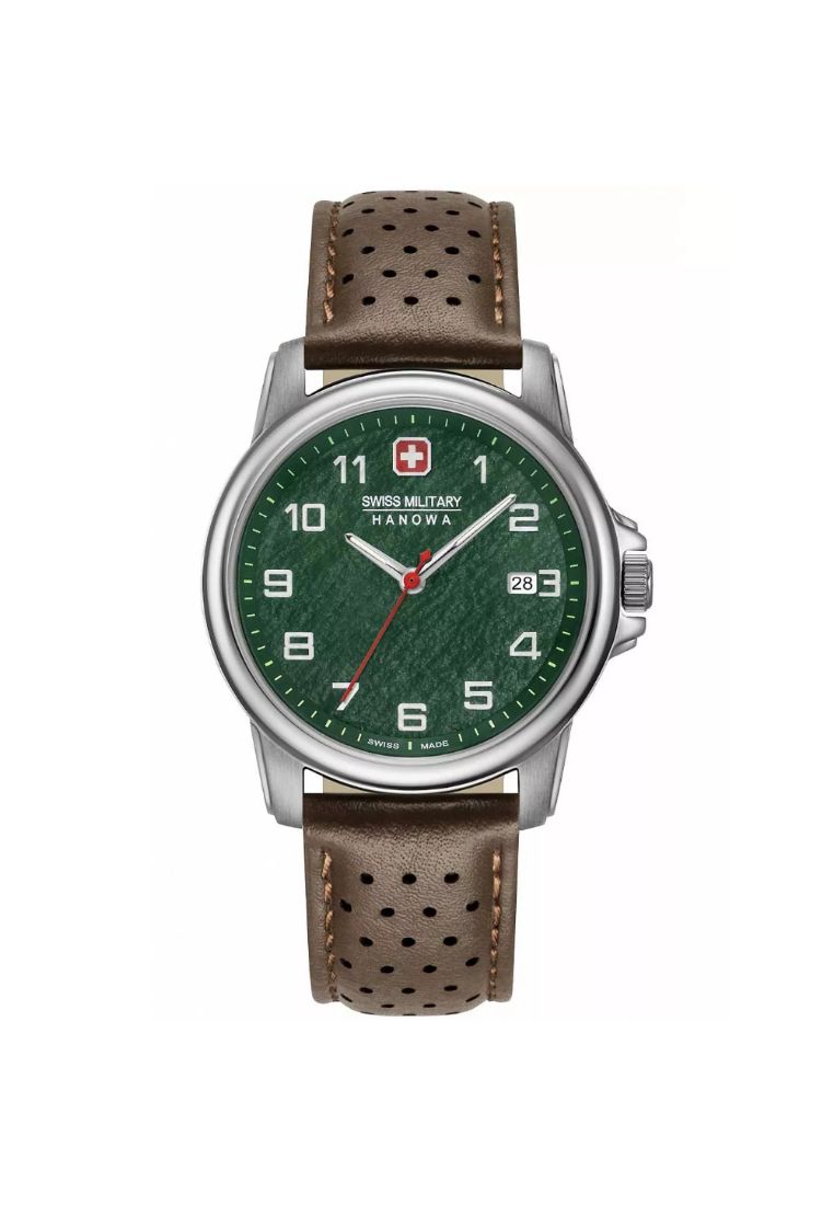 Swiss Military Hanowa Green Dial With Brown Leather Strap Men Watch 06-4231.7.04.006
