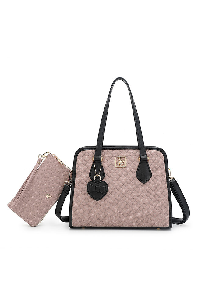 Swiss Polo 2-In-1 Quilted Top Handle Bag & Zipper Purse (二合一 手拿包 & 皮夾) - 粉紅色