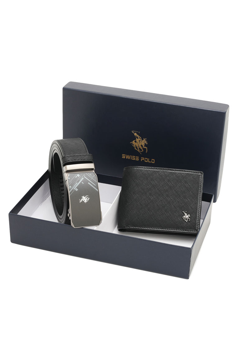 Swiss Polo Gift Set - Bi-Fold Wallet & Automatic Buckle Belt (禮盒 - 對折皮夾 & 自動皮帶) - 黑色