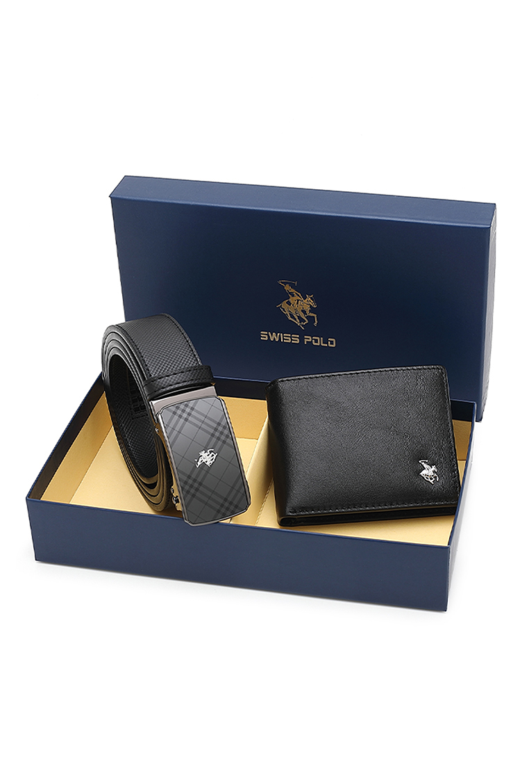 Swiss Polo Gift Set - Genuine Leather RFID Wallet + 35mm Reversible Automatic Belt (禮盒 - 皮革皮夾 + 皮帶) - 黑色