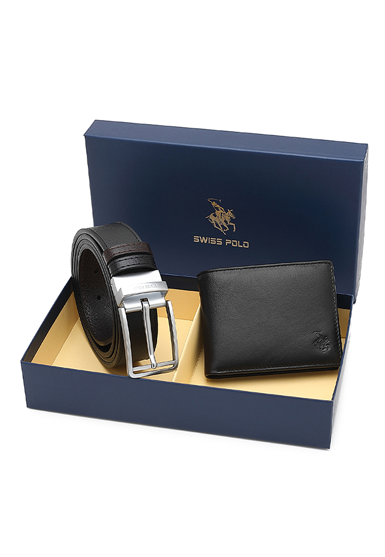 Swiss Polo Gift Set - Genuine Leather RFID Wallet + 35mm Reversible Pin Belt (禮盒 - 皮革皮夾 + 皮帶) - 黑色