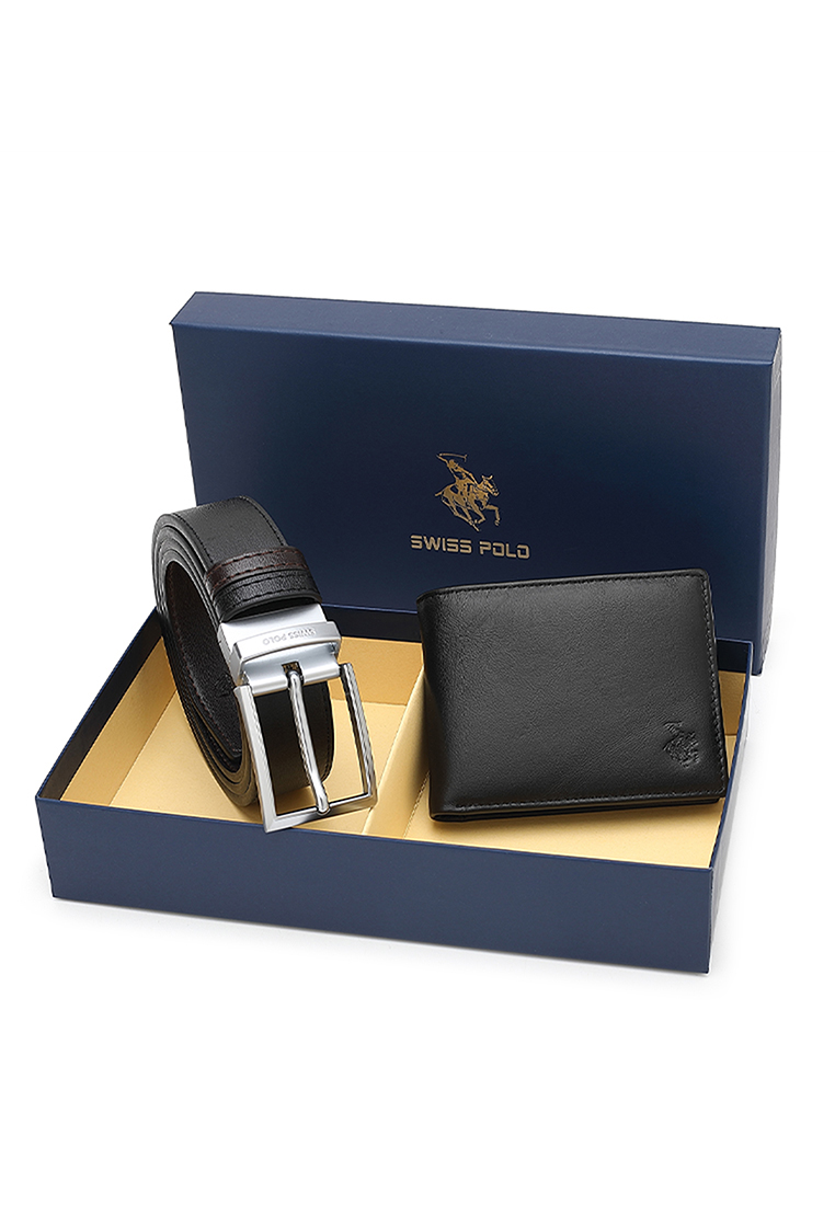 Swiss Polo Gift Set - Genuine Leather RFID Wallet + 35mm Reversible Pin Belt (禮盒 - 皮革皮夾 + 皮帶) - 黑色
