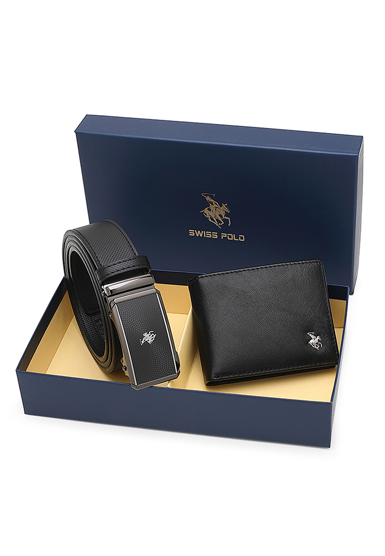 Swiss Polo Gift Set - Genuine Leather RFID Wallet + 35mm Automatic Belt (禮盒 - 皮革皮夾 + 皮帶) - 黑色