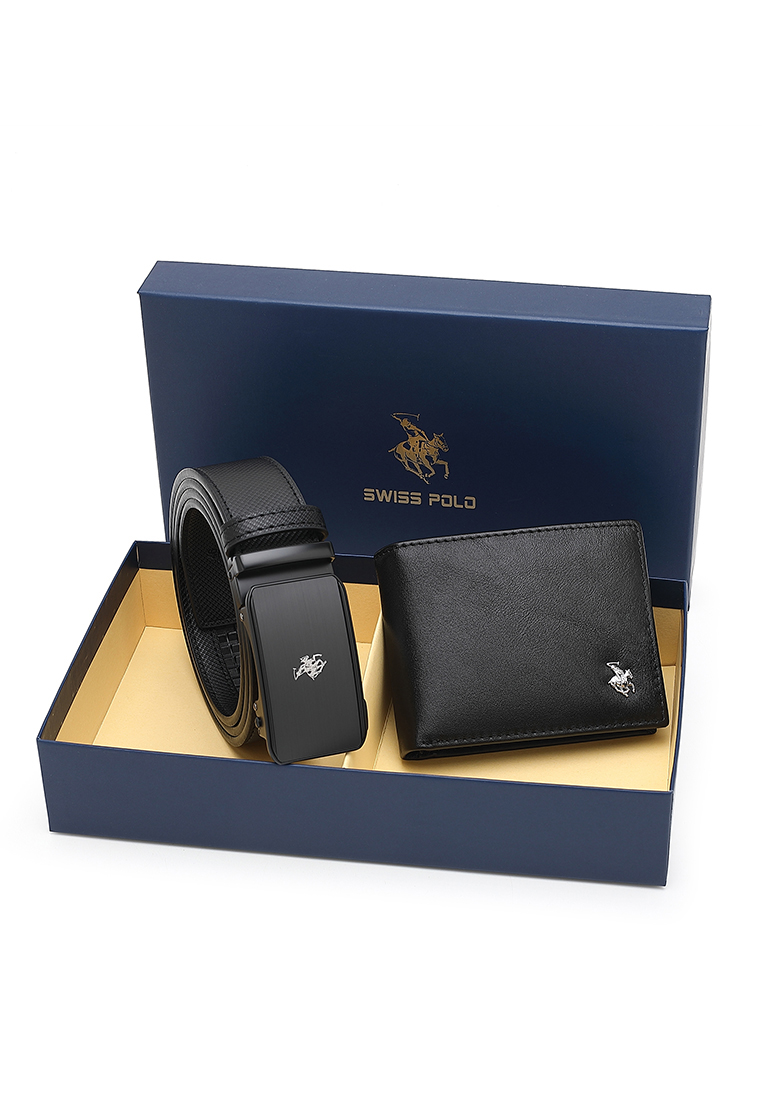 Swiss Polo Gift Set - Genuine Leather RFID Wallet + 35mm Automatic Belt (禮盒 - 皮革皮夾 + 皮帶) - 黑色