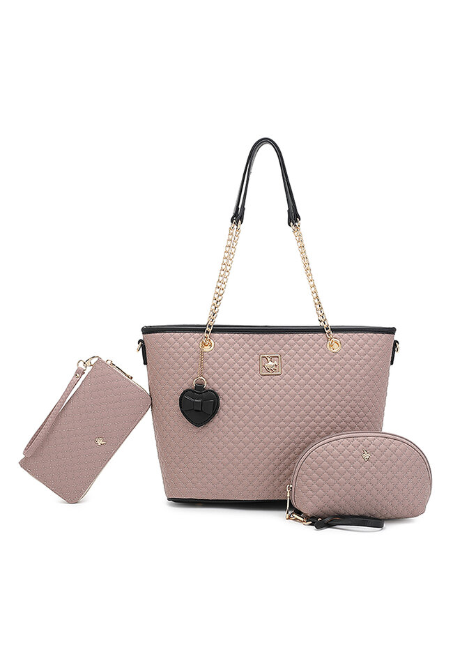 Swiss Polo Women's 3 in 1 Quilted Bag - Tote Bag / Wallet / Pouch (3合1包 - 託特包 / 皮夾 / 手拿袋) - 粉紅色