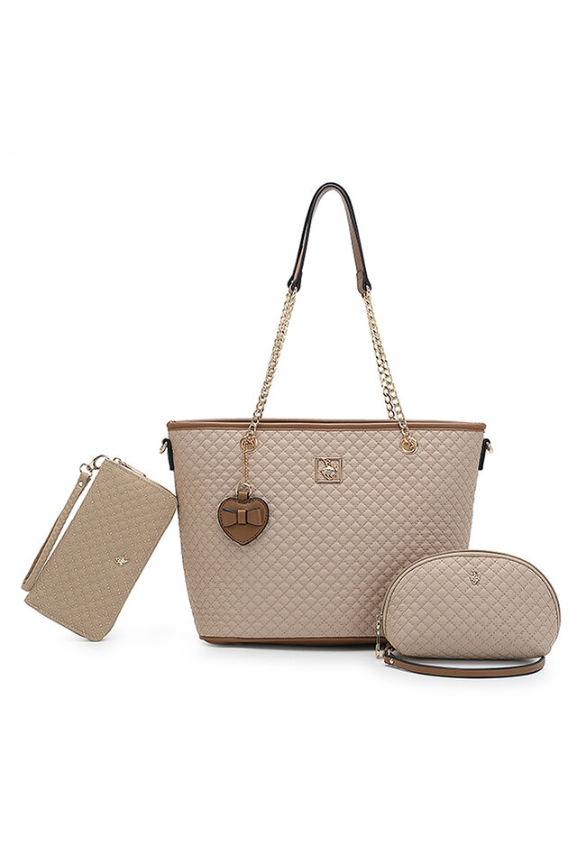 Swiss Polo Women's 3 in 1 Quilted Bag - Tote Bag / Wallet / Pouch (3合1包 - 託特包 / 皮夾 / 手拿袋) - 米褐色