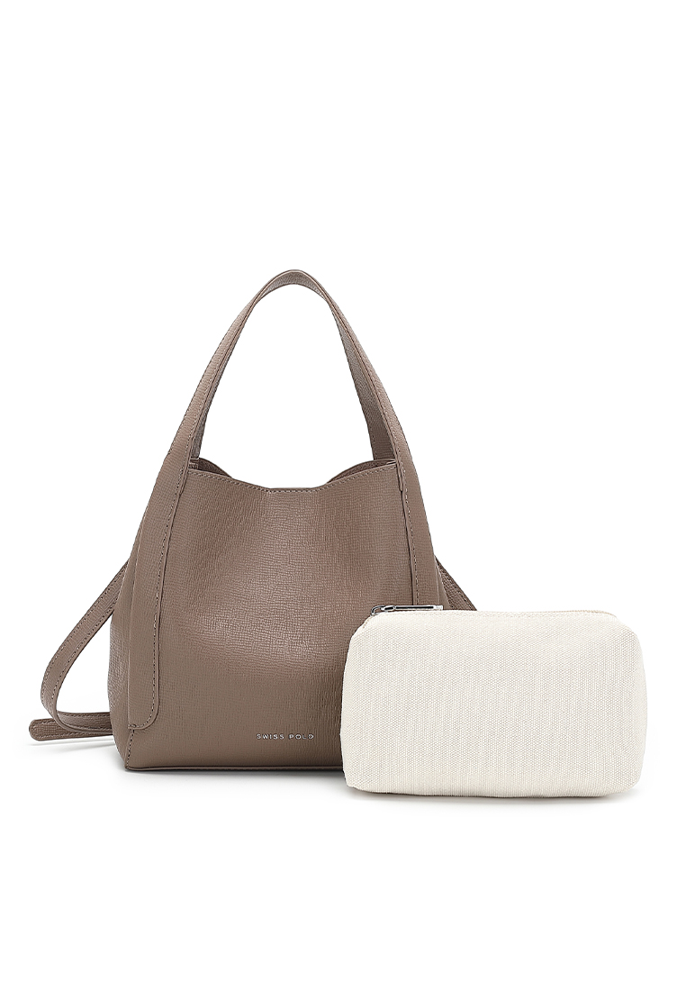 Swiss Polo 2-In-1 Top Handle Bag Sling Bag & Zipper Pouch (二合一 手拿包 & 皮夾) - 褐色