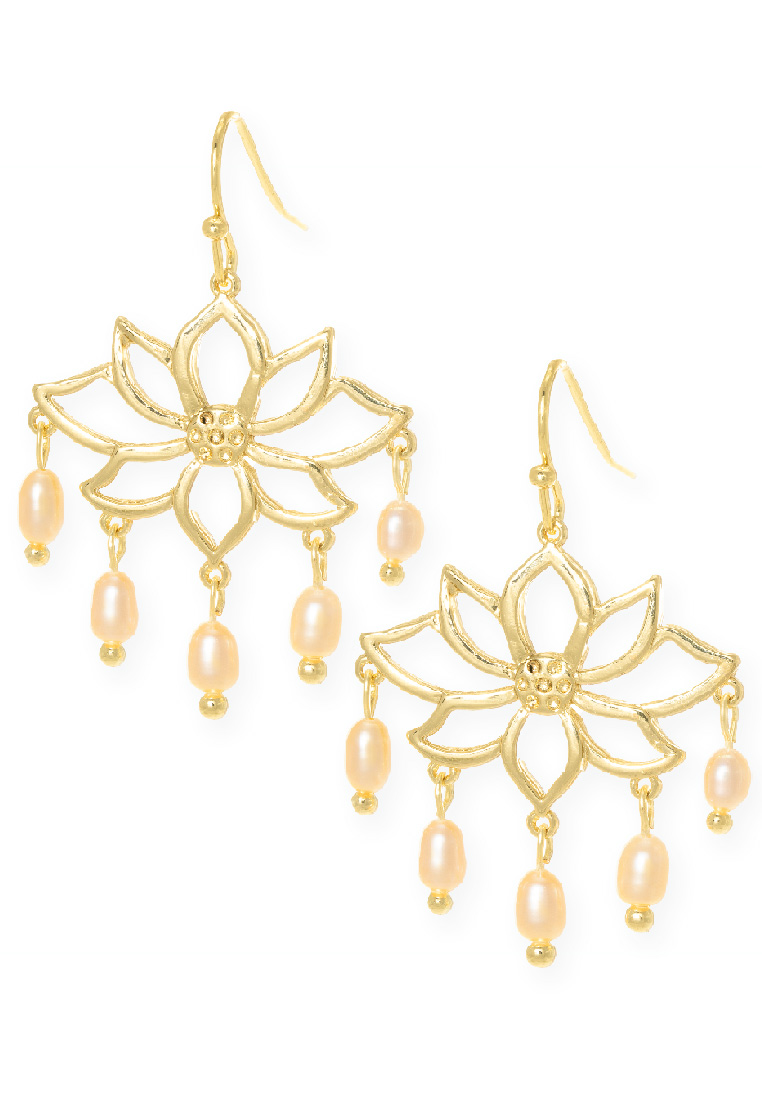 The Antecedent Store【 蓮花 】Lotus Flower Freshwater Pearl Earrings - 14K Real Gold Plated Jewelry