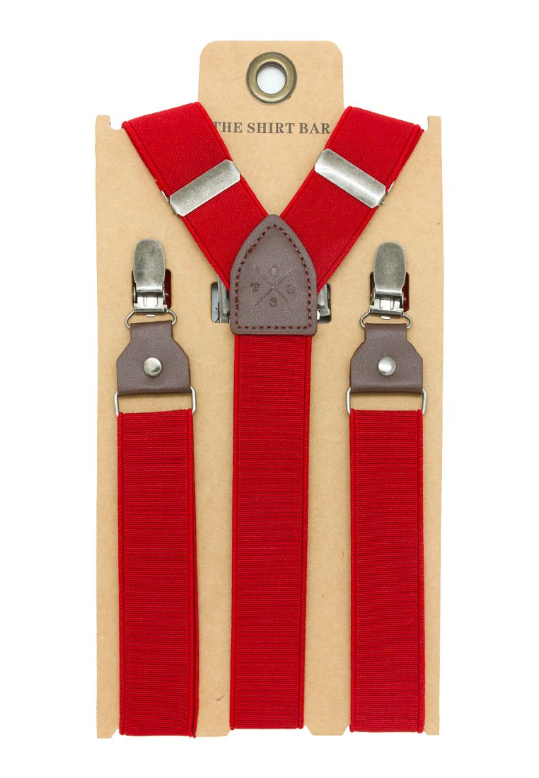 The Shirt Bar Solid Red Double Back Clip 3cm Suspender with Leather SPD31.4